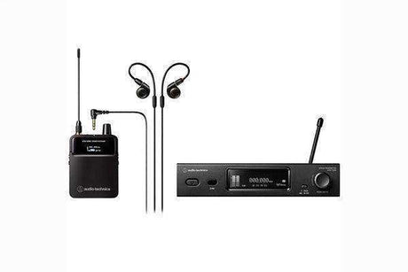 Audio-Technica ATW-3255DF2 3000 Series Wireless In-Ear Monitor System includes: ATW-T3205 rack-mount transmitter and ATW-R3250 body-pack receiver, with ATH-E40 professional in-ear monitor headphones, 470-608 MHz - Creation Networks