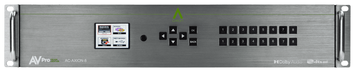 AV Pro Edge AC-AXION-8 8 HDMI Input, 8 HDBaseT/HDMI Output Matrix Switcher with Dolby & DTS Downmixing - Creation Networks
