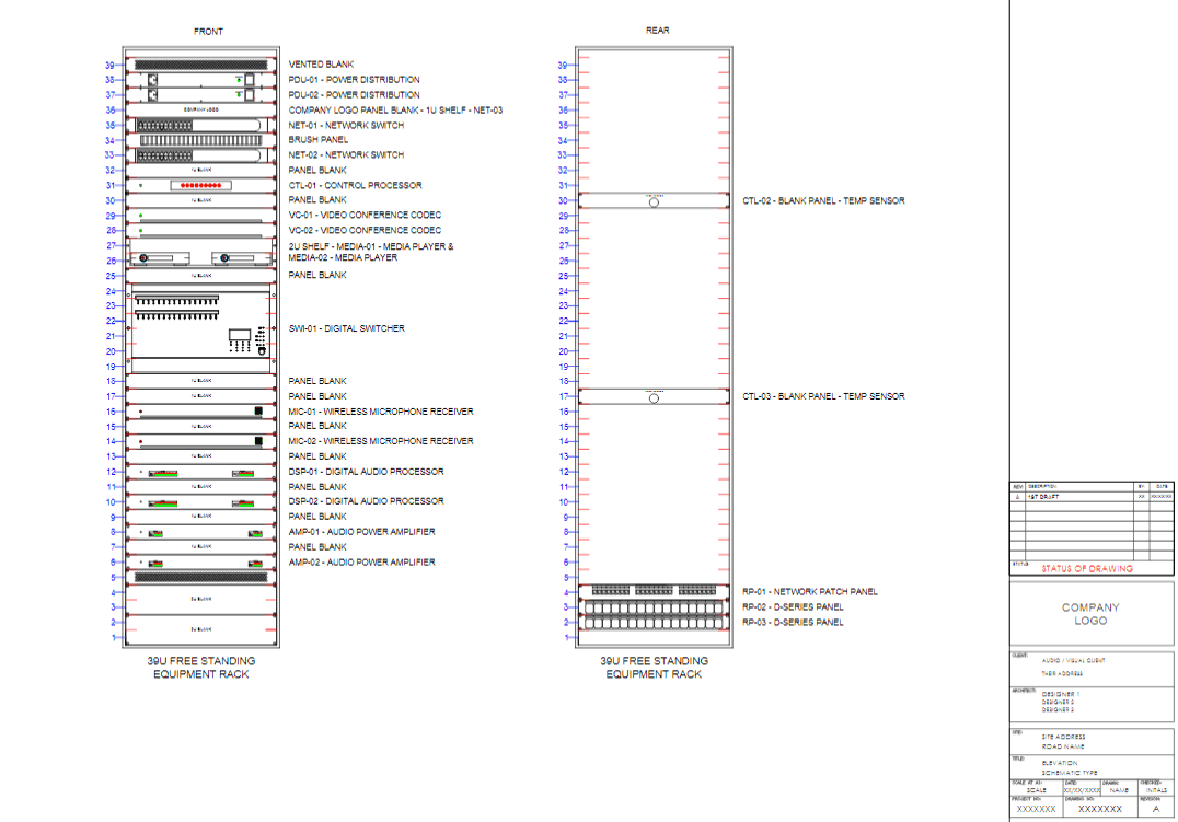 Creation Networks Rack Elevation Design CAD for a 41u+ System Professional Services Creation Networks