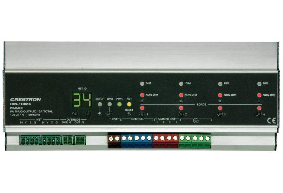 Crestron DIN Rail Dimmer, 1 feed, 4 channels - DIN-1DIM4 - Creation Networks