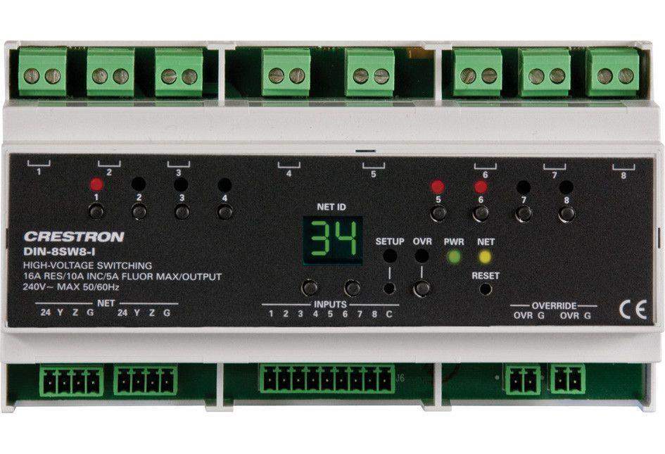 Crestron DIN Rail High-Voltage Switch with Digital Inputs - DIN-8SW8-I - Creation Networks