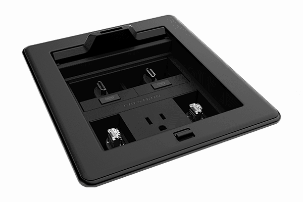 Crestron FT2-500-MECH-PTL-B  FlipTop FT2 Series Cable Management System, 500 Size, Mechanical, Pass-Through Lid, Black - Creation Networks