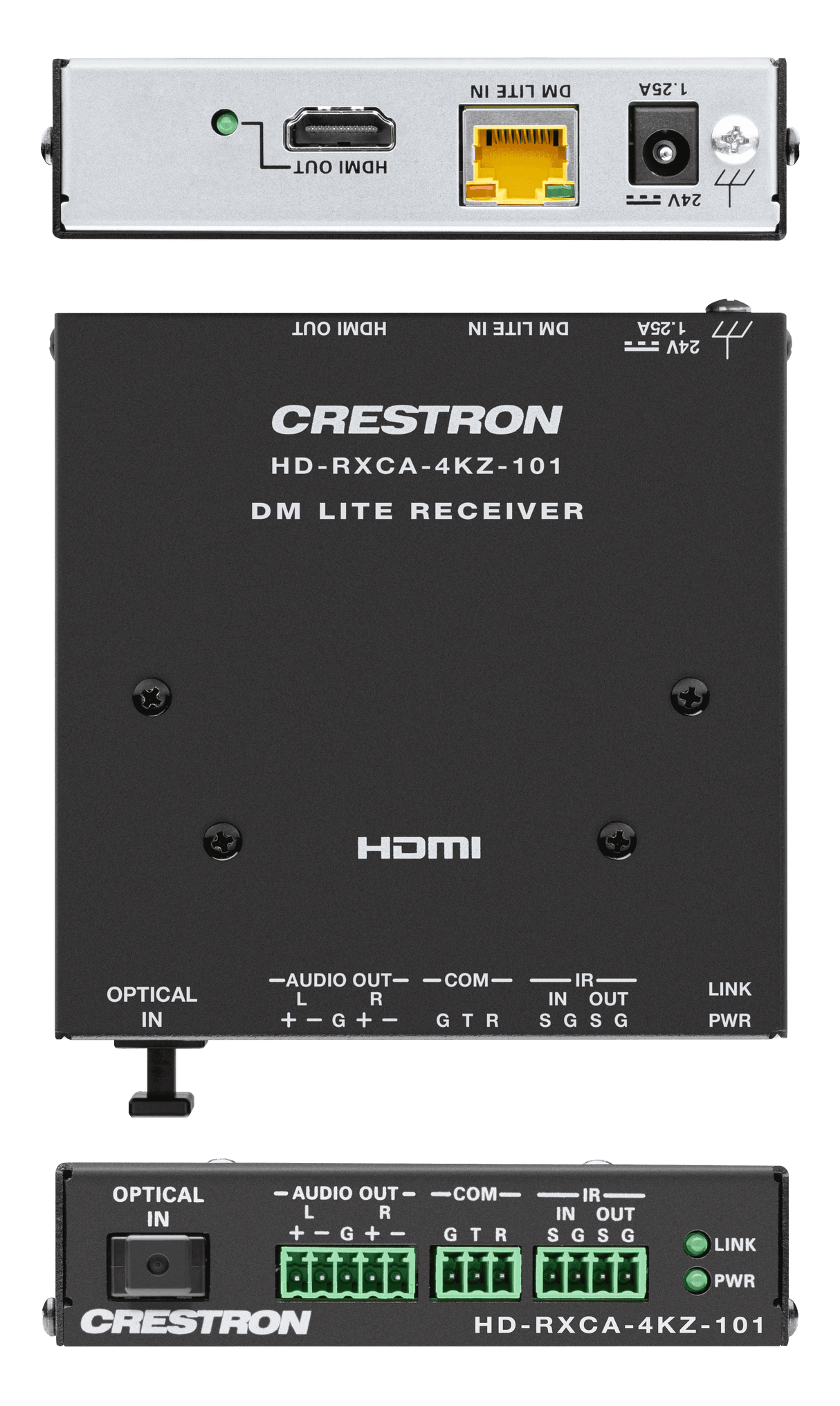 Crestron HD-RXCA-4KZ-101 DM Lite® 4K60 4:4:4 Receiver for HDMI®, RS-232, IR, and Analog Audio Signal Extension over CATx Cable - Creation Networks