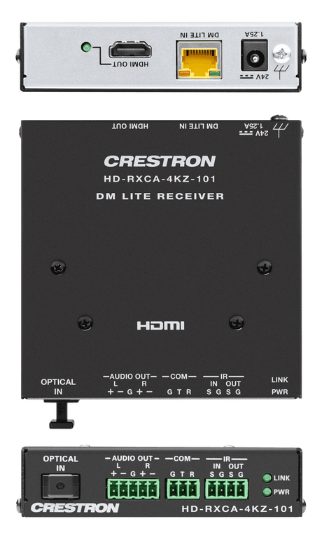 Crestron HD-RXCA-4KZ-101 DM Lite® 4K60 4:4:4 Receiver for HDMI®, RS-232, IR, and Analog Audio Signal Extension over CATx Cable - Creation Networks