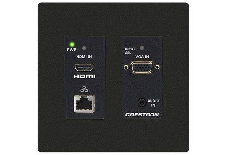 Crestron HD-TX-201-C-2G-E-B-T DM Lite® Transmitter and 2x1 Auto-Switcher for HDMI®, VGA, and Analog Audio Signal Extension over CATx Cable, Wall Plate, Black Textured - Creation Networks