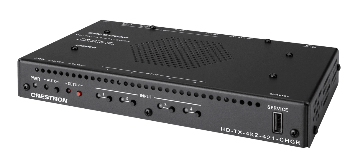 Crestron HD-TX-4KZ-421-CHGR DM Lite® 4K60 4:4:4 Transmitter and 4x1 Auto-Switcher for HDMI® and USB-C® DisplayPort™ Signal Extension over CATx Cable - Creation Networks