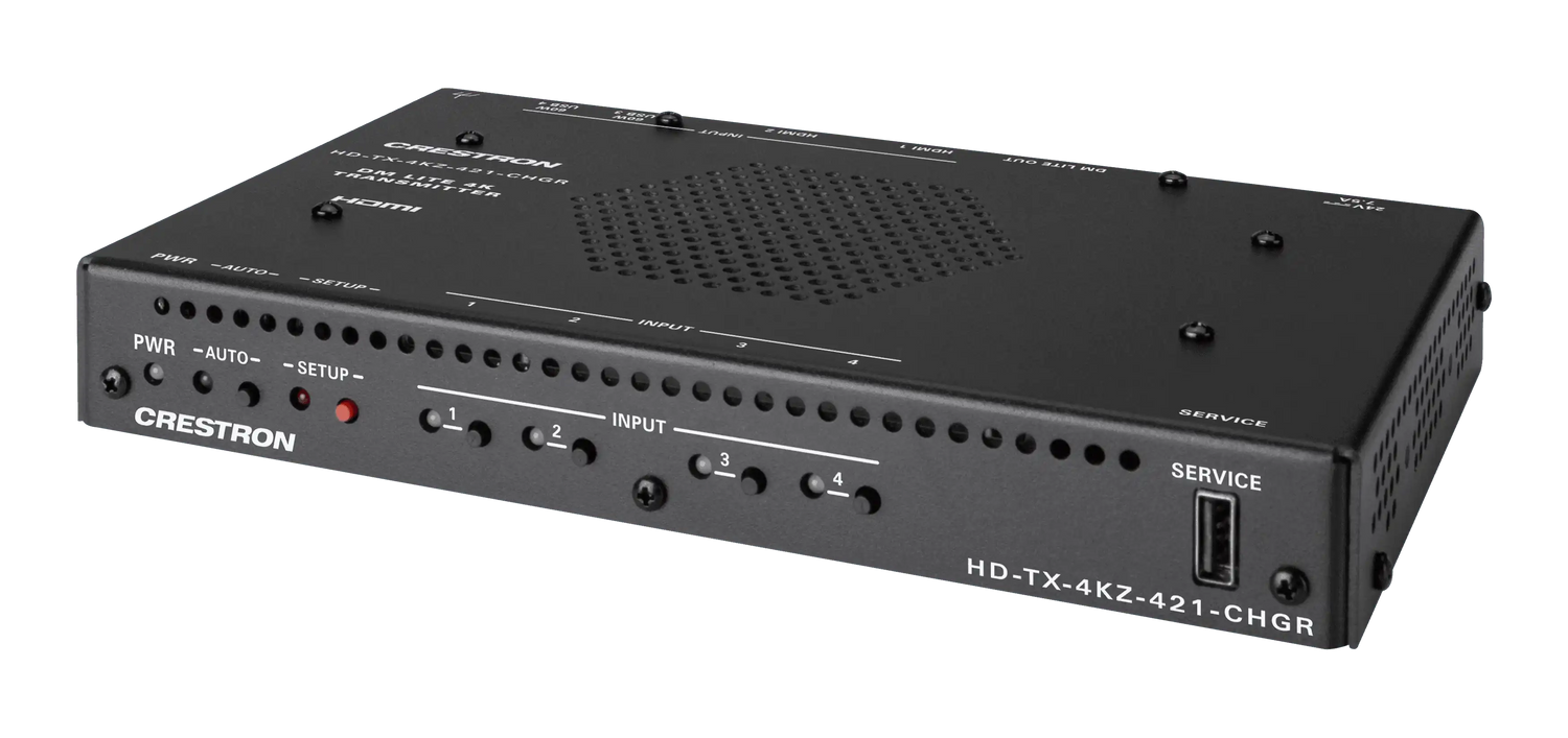 Crestron HD-TX-4KZ-421-CHGR DM Lite® 4K60 4:4:4 Transmitter and 4x1 Auto-Switcher for HDMI® and USB-C® DisplayPort™ Signal Extension over CATx Cable Video Transmitters Crestron