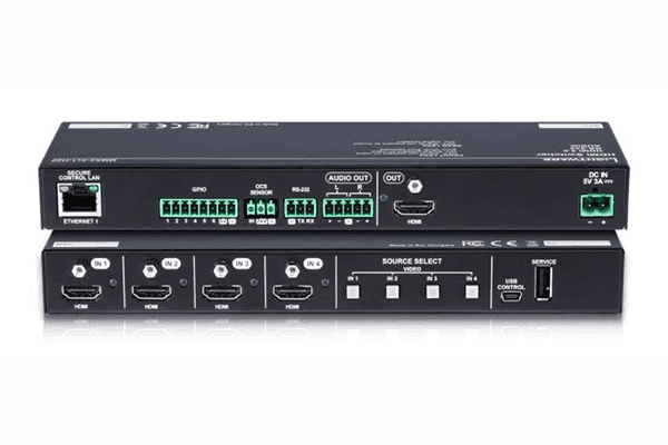 LightWare MMX2-4x1-H20 HDMI 2.0 Switcher with breakout Audio, Occupancy Sensor input and various control features - 91560007 - Creation Networks