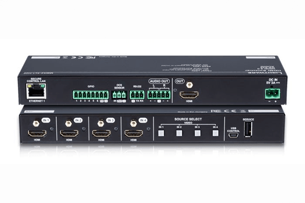 LightWare MMX2-4x1-H20 HDMI 2.0 Switcher with breakout Audio, Occupancy Sensor input and various control features - 91560007 - Creation Networks