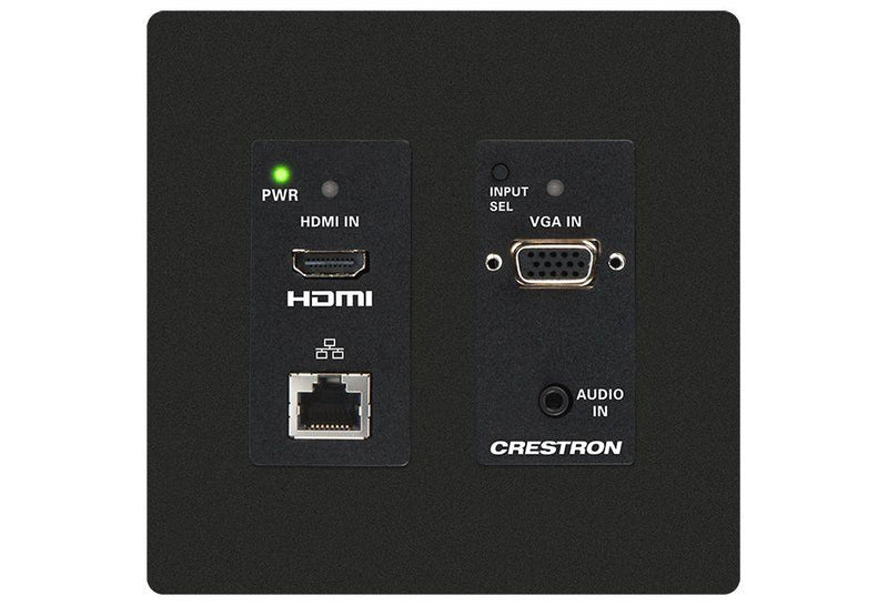 Crestron HD-TX-201-C-2G-E-B-T DM Lite® Transmitter and 2x1 Auto-Switcher for HDMI®, VGA, and Analog Audio Signal Extension over CATx Cable, Wall Plate, Black Textured - Creation Networks