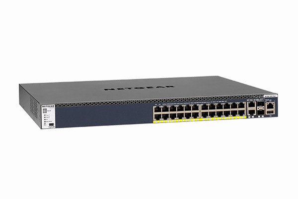 Netgear M4300-28G PoE+ (GSM4328PA) 24x1G PoE+ 480W, 2x10G, 2xSFP+ Managed Switch - GSM4328PA-100NES - Creation Networks