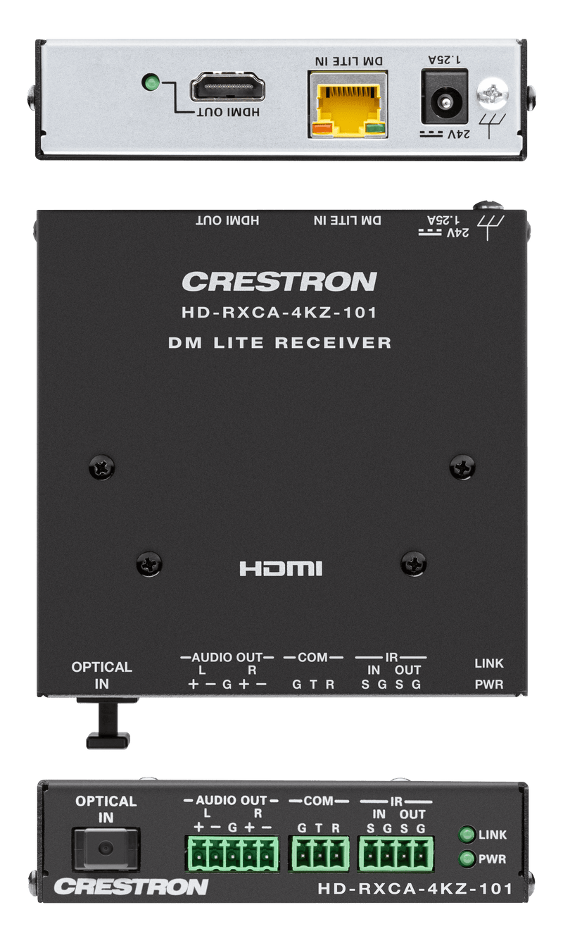 Crestron HD-RXCA-4KZ-101  DM Lite® 4K60 4:4:4 Receiver for HDMI®, RS-232, IR, and Analog Audio Signal Extension over CATx Cable