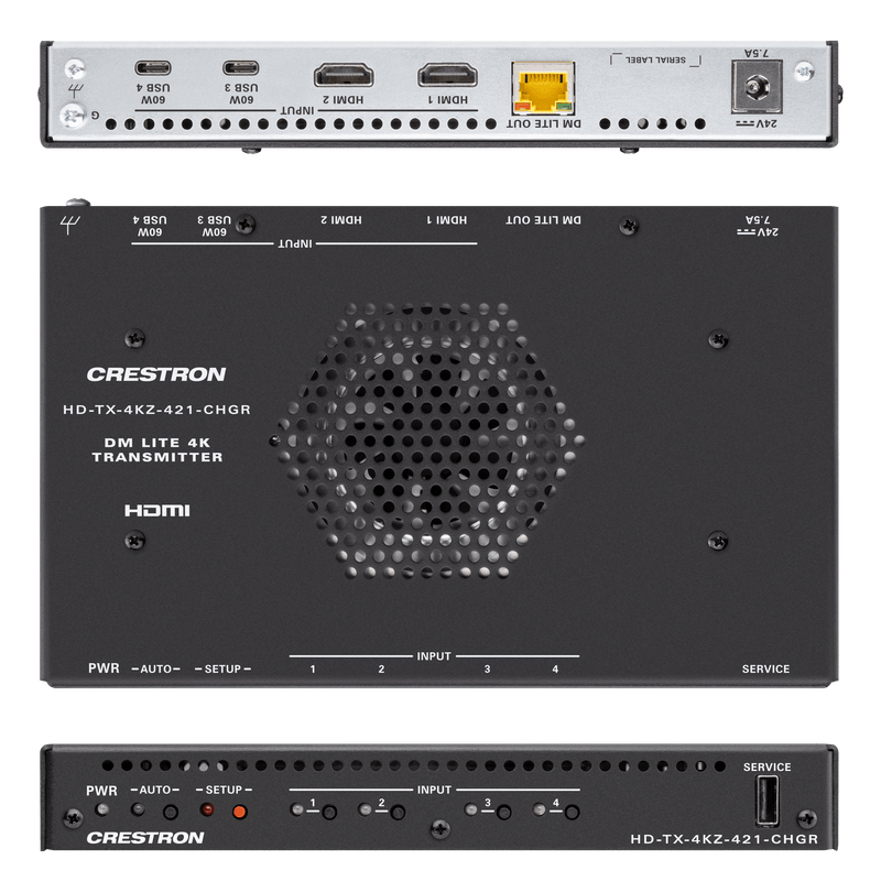 Crestron HD-TX-4KZ-211-CHGR  DM Lite® 4K60 4:4:4 Transmitter and 2x1 Auto-Switcher for HDMI® and USB-C® DisplayPort™ Signal Extension over CATx Cable (Discontinued)