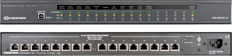 Crestron 16-Port Managed PoE Switch - CEN-SWPOE-16 - Creation Networks