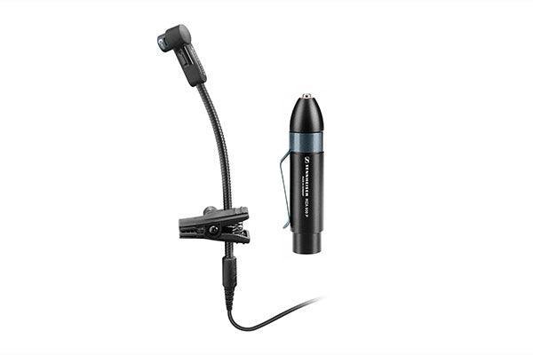 Sennheiser e 908 B Instrument microphone (cardioid, condenser) with flexible gooseneck for wind instruments and ew stereo jack. Includes (1) MZH 908 B-II quick-release clip, (1) MZA 900 P phantom power adapter and (1) carrying pouch (4 oz) - Creation Networks