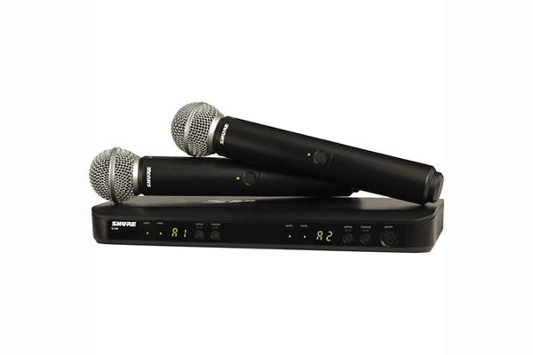 Shure BLX288/PG58 Dual Vocal System with (1) BLX88 Dual Wireless Receiver and (2) BLX2 Handheld Transmitters with PG58 microphone - Creation Networks
