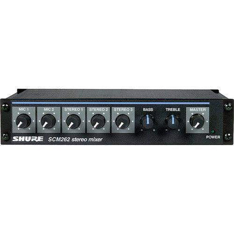 Shure SCM262 Stereo Mixer for use with 2 Microphones and 3 Stereo Sources, with Ducking and Phantom Power, AC only, Half Rack Space, Single and Dual Mount - Creation Networks