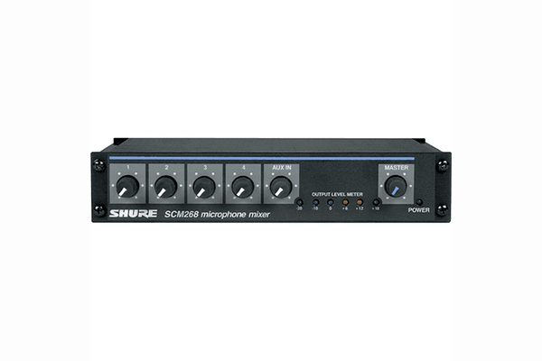 Shure SCM268 Four-Channel Transformer Balanced Microphone Mixer with Phantom Power, AC only, Half Rack Space, Single and Dual Mount - Creation Networks