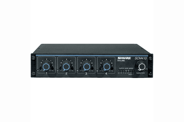 Shure SCM410 Four-Channel Automatic Microphone Mixer (110V) with Logic Control and EQ per Channel, AC only, Half Rack Space Single and Dual Mount - Creation Networks