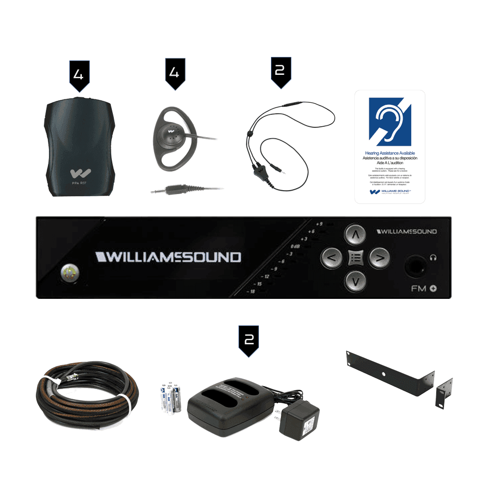 Williams Sound FM 557 PRO D FM+ PRO System Package (4 R37 receivers & Dante) - Creation Networks