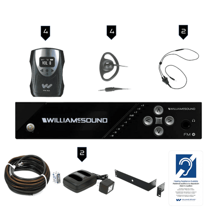 Williams Sound FM 558 PRO D FM 558 pro FM+ Audio Webpage FM Plus Dante Rear Panel FM+ PRO System Package (4 R38 receivers & Dante) - Creation Networks
