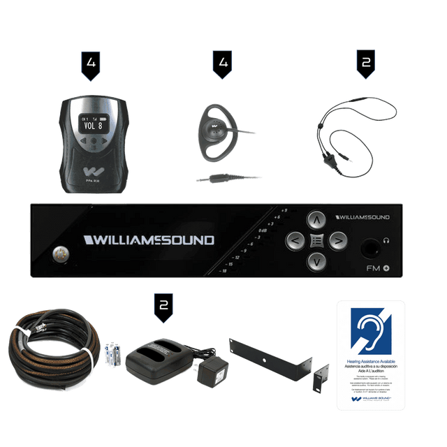 Williams Sound FM 558 PRO D FM 558 pro FM+ Audio Webpage FM Plus Dante Rear Panel FM+ PRO System Package (4 R38 receivers & Dante) - Creation Networks