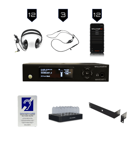 Williams Sound WF SYS3C HED 024 IDP 008 - Hearing Loop Available sign WaveCAST System with 12 WAV Pro Wi-Fi Receivers - Creation Networks
