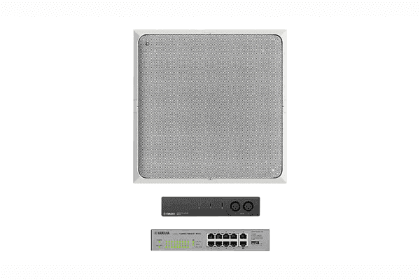 Yamaha-ADECIA Ceiling Bundle: RM-CG-W Ceiling Microphone, RM-CR Audio Processor and SWR-2100P-5G Network Switch Audio Conferencing Yamaha