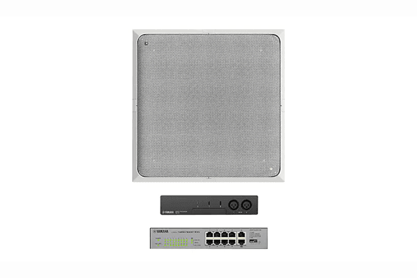Yamaha-ADECIA Ceiling Bundle: RM-CG-W Ceiling Microphone, RM-CR Audio Processor and SWR-2100P-5G Network Switch - Creation Networks